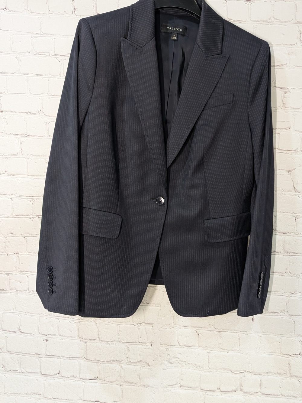 Talbots Navy Pinstripe Single-Button Blazer